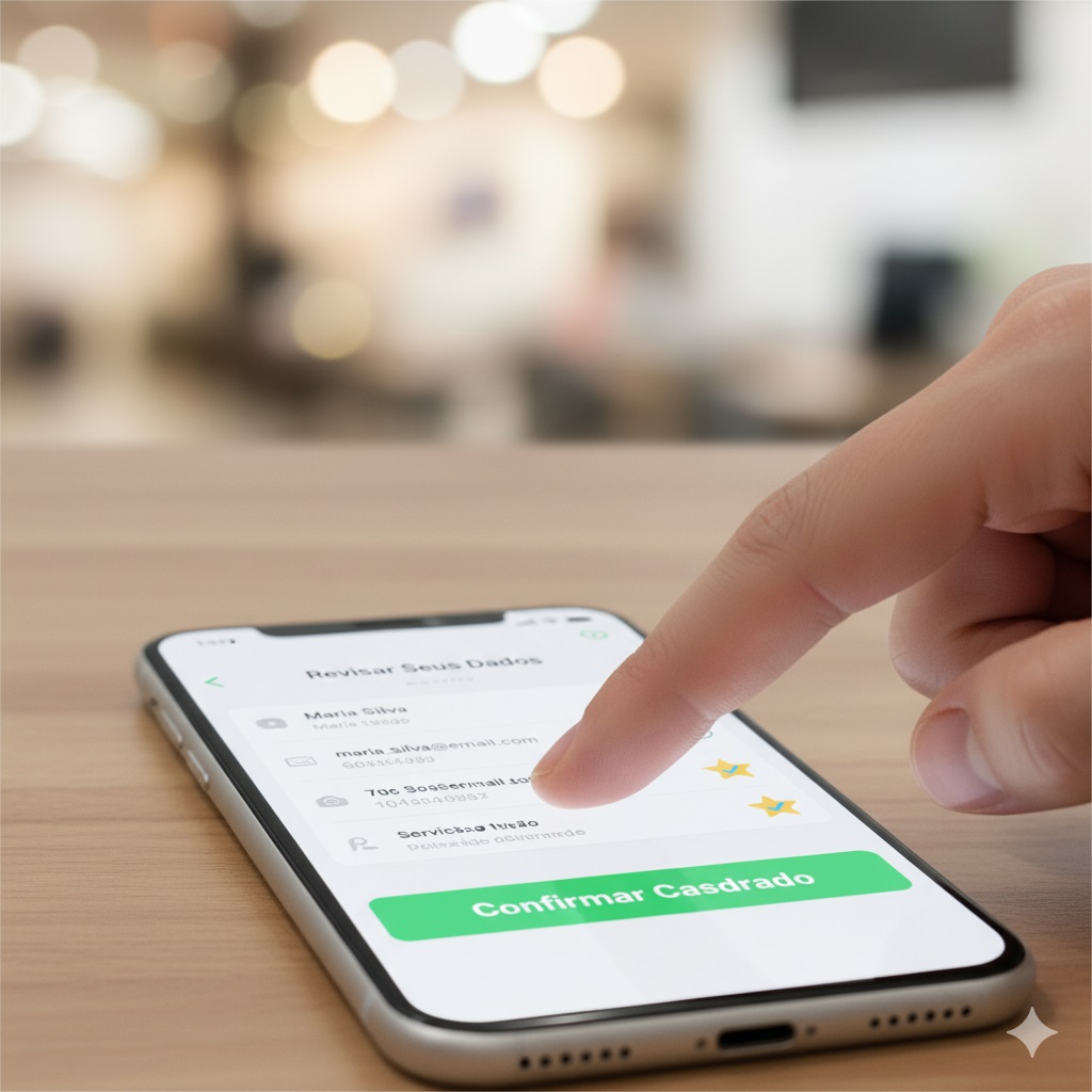 Dedo prestes a clicar no botão de confirmar cadastro
