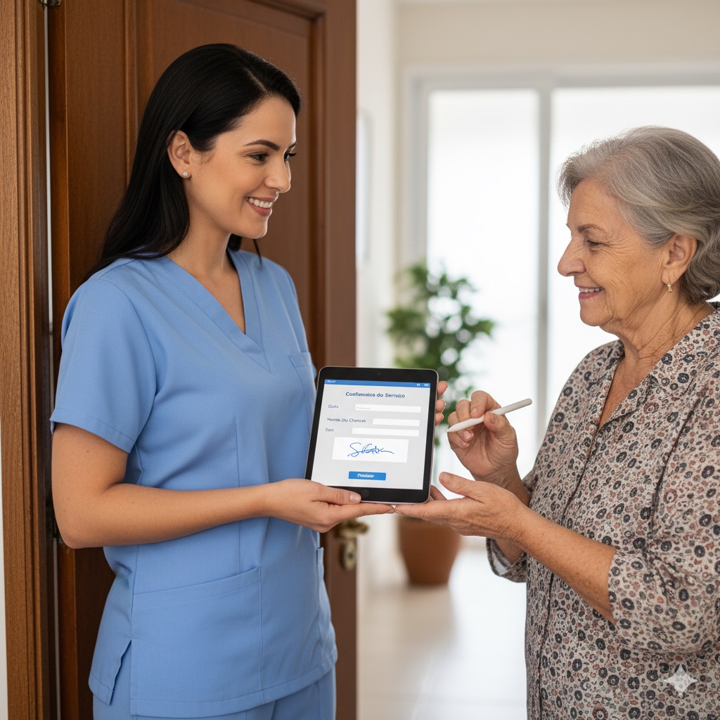 Prestador recebendo o pagamento de um cliente satisfeito