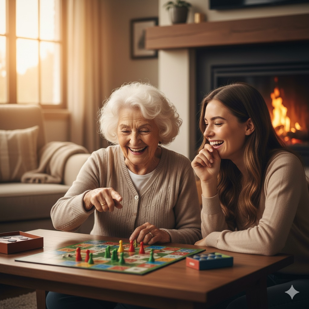 Pessoas jogando tabuleiro e sorrindo